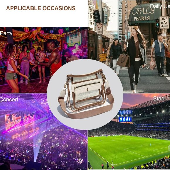 Beige Clear Stadium-Approved Crossbody Bag Durable TPU Versatile for Concerts an - Picture 7 of 8